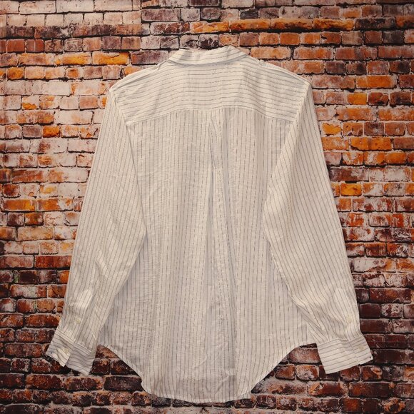 J. Crew Blouse Stripe Long Roll tab Sleeves Epaulets Button Front Women Size L - Picture 9 of 11